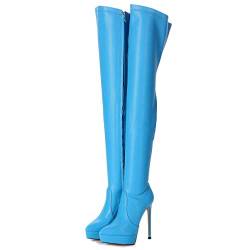 GIARO SPIRE Premium Stiefel für Damen - elegante High-Heels - Kniestiefel mit hohem Absatz - Damenstiefel - Stöckelschuhe für Frauen - erhältlich in 14 Farben (Hellblau, numeric_40) von GIARO
