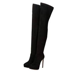GIARO SPIRE Premium Stiefel für Damen - elegante High-Heels - Kniestiefel mit hohem Absatz - Damenstiefel - Stöckelschuhe für Frauen - erhältlich in 14 Farben (Schwarz Velour, numeric_44) von GIARO