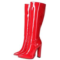 GIARO TAKEN Premium Stiefel für Damen - elegante High-Heels - Kniestiefel mit hohem Absatz - Damenstiefel - Stöckelschuhe für Frauen - erhältlich in 11 Farben (Rot Glanz, numeric_45) von GIARO
