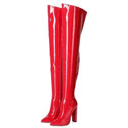 GIARO TRINKET Premium Stiefel für Damen - elegante High-Heels - Kniestiefel mit hohem Absatz - Damenstiefel - Stöckelschuhe für Frauen - erhältlich in 7 Farben (Rot Glanz, numeric_37) von GIARO