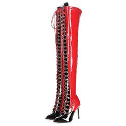 GIARO Veruska Premium Stiefel für Damen - elegante High-Heels - Kniestiefel mit hohem Absatz - Damenstiefel - Stöckelschuhe für Frauen - erhältlich in 3 Farben (Rot-Schwarz, numeric_37) von GIARO