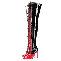 GIARO Veruska Premium Stiefel für Damen - elegante High-Heels - Kniestiefel mit hohem Absatz - Damenstiefel - Stöckelschuhe für Frauen - erhältlich in 3 Farben (Schwarz-Rot, numeric_38) von GIARO