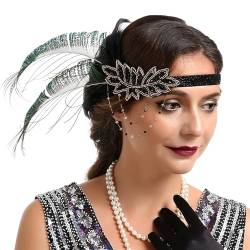 GIBZ 1920er Jahre Flapper Stirnband Vintage Strass Feder Gatsby Haarband Festival Kopfschmuck für Damen, Schwarz von GIBZ