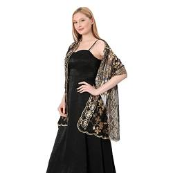 GIBZ Damen Bestickt Glitzer Schal Dünn Vintage Floral Stola Wraps mit Pailletten für Hochzeit Abendkleider, Schwarzes & Gold von GIBZ