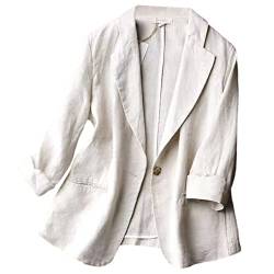 GIBZ Damen Blazer Leinen Elegant Jacket Sommer Modern Lässig Uniform mit 3/4 Ärmel, Beige, M von GIBZ