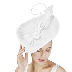 GIBZ Damen Fascinator Hut mit Breiter Krempe Elegant Tea Party Stirnband Pillbox Hüte mit Federn Hochzeits Kopfschmuck, Weiß von GIBZ