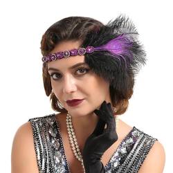 GIBZ Damen Pfauenfeder Flapper Stirnband, 1920er Jahre Gatsby Party Haarband, Luxus Kopfschmuck mit Strasssteinen, Lila von GIBZ