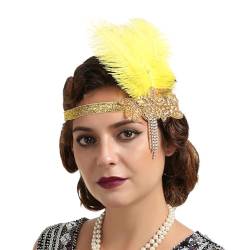 GIBZ Feder Flapper Stirnband für Damen, 1920er Jahre Gatsby Kopfbedeckung, Luxus Haarband mit Strassperlen für Festival Party, Gelb von GIBZ