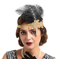 GIBZ Feder Flapper Stirnband für Damen, 1920er Jahre Gatsby Kopfbedeckung, Luxus Haarband mit Strassperlen für Festival Party, Schwarz von GIBZ