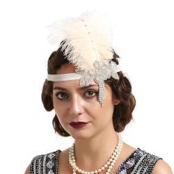 GIBZ Feder Flapper Stirnband für Damen, 1920er Jahre Gatsby Kopfbedeckung, Luxus Haarband mit Strassperlen für Festival Party, Sekt von GIBZ