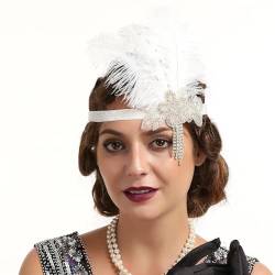 GIBZ Feder Flapper Stirnband für Damen, 1920er Jahre Gatsby Kopfbedeckung, Luxus Haarband mit Strassperlen für Festival Party, Weiß von GIBZ