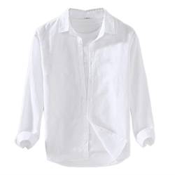 GIBZ Herren Leinen Hemden Langarm Button Down Freizeithemden am Strand Weiß 3XL von GIBZ