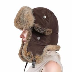 GIBZ Kunstfell Wintermütze für Damen, Flauschig Uschanka Russische Mütze, zum Outdoor, Skifahren, Radfahren, Braun von GIBZ