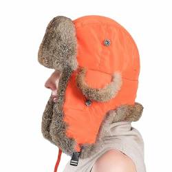 GIBZ Kunstfell Wintermütze für Damen, Flauschig Uschanka Russische Mütze, zum Outdoor, Skifahren, Radfahren, Orange von GIBZ