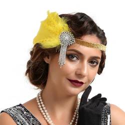 GIBZ Luxuriöses 1920er Jahre Flapper Stirnband mit Strass, Vintage Gatsby Party Haarband, Mode Kopfschmuck für Damen, Gelb von GIBZ