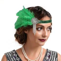 GIBZ Luxuriöses 1920er Jahre Flapper Stirnband mit Strass, Vintage Gatsby Party Haarband, Mode Kopfschmuck für Damen, Grün von GIBZ