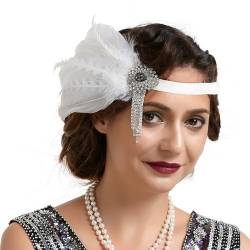 GIBZ Luxuriöses 1920er Jahre Flapper Stirnband mit Strass, Vintage Gatsby Party Haarband, Mode Kopfschmuck für Damen, Weiß von GIBZ