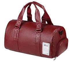 GIBZ Sporttasche 40L PU Leder Organizer Tasche mit Schuhfach Gym Weekender Sport Reisetasche für Herren Outdoor, Rot, Groß von GIBZ