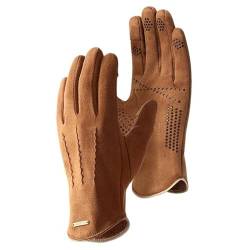 GIBZ Wildleder Handschuhe Herren mit Fingerlosem Touchscreen Rutschfest Thermo Winterhandschuhe Modisch für Winter Outdoor, Khaki von GIBZ