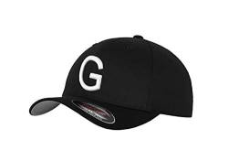 GIDUTEX Flexfit Original Schwarze Basecap Baseball Cap Wooly Combed Mütze inkl. Initial Buchstaben in 3D Stick weiß (S/M, G) von GIDUTEX