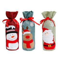 GIISH 3-Teilige Weihnachts-Weinflaschen-Tasche, Weihnachts-Tischdekoration, Weinflaschen-Abdeckungen, Weihnachts-Weinflaschen- von GIISH