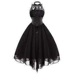 GIIWAKI Kleid Festlich Damen Mittelalter Bluse Corset Dress Vampir Kleid Karneval Kostüm Damen Kostüm Damen Sexy Fasching Goth Clothes Devil Costume Women Schwarzes Korsett Kleid Ghost Face Kostum von GIIWAKI