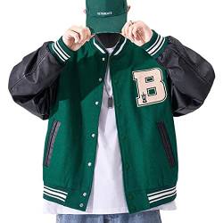 GIJOVANA College Jacke Herren Oldschool Sportjacke Varsity Jacket Patchwork Collegiate Baseballjacke Stehkragen Streetwear(Grün,2XL) von GIJOVANA