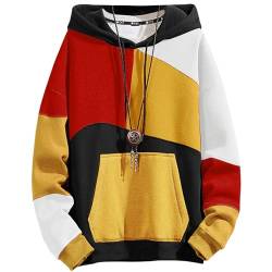 GIJOVANA Hoodie Herren Pullover Langarm Sweatshirt In Farbblock Casual Streetwear Kapuzenpullover mit Kordelzug und Tasche Techwear Hip Hop von GIJOVANA