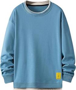 GIJOVANA Pullover Herren Sweatshirt Ohne Kapuze Basic Kontrastfarbenes Langarmshirt Streetwear Sweater Mit Doppeltem Saum Unisex Crewneck(Blau,2XL) von GIJOVANA