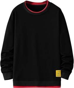 GIJOVANA Pullover Herren Sweatshirt Ohne Kapuze Basic Kontrastfarbenes Langarmshirt Streetwear Sweater Mit Doppeltem Saum Unisex Crewneck(Schwarz,2XL) von GIJOVANA