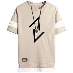 GIJOVANA Tshirt Herren Kurzarm mit Rundhalsausschnitt Farbblock Gespleißtes T-Shirt Sommer Casual Baumwolle Tops für Männer(1 Khaki,2XL) von GIJOVANA