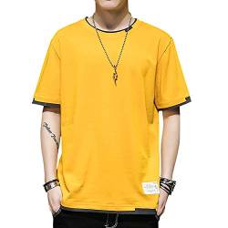 GIJOVANA Tshirt Herren Kurzarm mit Rundhalsausschnitt Farbblock Gespleißtes T-Shirt Sommer Casual Baumwolle Tops für Männer(Gelb,M) von GIJOVANA