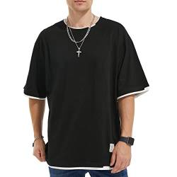 GIJOVANA Tshirt Herren Kurzarm mit Rundhalsausschnitt Farbblock Gespleißtes T-Shirt Sommer Casual Baumwolle Tops für Männer(Schwarz,3XL) von GIJOVANA