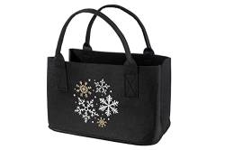GILDE 1 Filz Tasche Einkaufstasche, schwarz mit Schneeflocken, 40x26x25cm, Weihanchten Advent Geschenk von GILDE