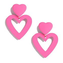 GILIEYER Pinkfarbene Herz Ohrringe, Ohrring Geometrisch Quasten Ohrringe Herz Ohrringeneon Ohrringe Statement Ohrringe Pink Love AnhäNger Ohrringe GroßE Herz Ohrringe (A) von GILIEYER