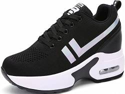 GILKUO Wedges Damen Sneaker Mit Keilabsatz Schuhe Sommer Sportschuhe Atmungsaktive Schwarz Größe 36 von GILKUO