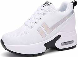 GILKUO Wedges Damen Sneaker Mit Keilabsatz Schuhe Sommer Sportschuhe Atmungsaktive Weiß Größe 37 von GILKUO