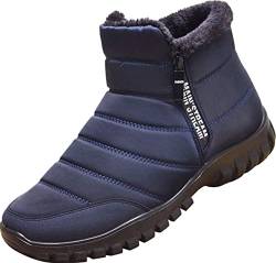 GILKUO Winterschuhe Herren Winterstiefel Wasserdicht Gefüttert Schneestiefel Warm Winter Schuhe Stiefel Männer Reißverschluss Blau Größe 40 von GILKUO