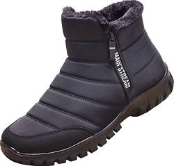 GILKUO Winterschuhe Herren Winterstiefel Wasserdicht Gefüttert Schneestiefel Warm Winter Schuhe Stiefel Männer Reißverschluss Schwarz Größe 40 von GILKUO