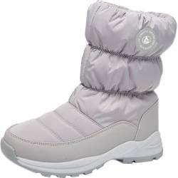 GILKUO Winterstiefel Damen Wasserdicht Gefütterte Schneestiefel Winterschuhe Reißverschluss Winter Stiefel Boots Warm Fell Wanderschuhe Grau Größe 37 von GILKUO