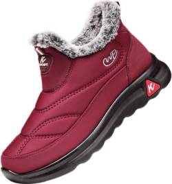 GILKUO Winterstiefel Damen Winterschuhe Gefüttert Schneestiefel Fell Warm Wasserdicht Winter Stiefel Stiefeletten Schuhe Rot Größe 39 von GILKUO