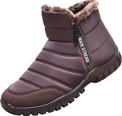 GILKUO Winterstiefel Herren Winterschuhe Wasserdicht Gefüttert Schneestiefel Warm Winter Schuhe Stiefel Männer Reißverschluss Braun Größe 39 von GILKUO