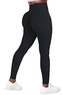 GILLYA Butt Lift Yogahose Nahtlose gerüschte Po-Leggings Butt Lift Texturierte Anti-Cellulite Booty Lifting TIK Tok Leggings, 4-schwarz-a, S von GILLYA