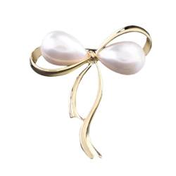Damen-Brosche aus Metall mit Perlen, modisches Accessoire, für Schals, Clipper (Golden Bow-tie) von GIMIRO