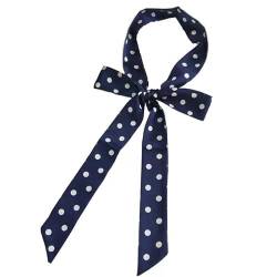 Damen Satin Gürtel 5cm x 195cm Band Imitated Silk Lange Schal Kleid Bund Hut Zubehör (Navy Polka Dot) von GIMIRO