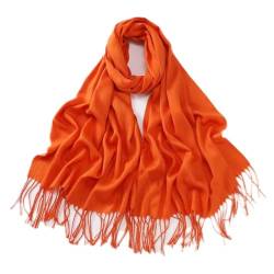 GIMIRO 200x60cm Schal Kaschmir-ähnlicher Schal mit Quasten Baumwolle Polyester Mischung Winter Warm Neckcarves Party Mode Accessoires (Orange) von GIMIRO