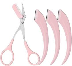 GIMIRO 4 Pieces/Pack Eyebrow Scissors with Eyebrow Comb Eyebrow Razor Manual Hair Removal Shaver Make up tools (PINK PLUS) von GIMIRO