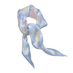 GIMIRO Satin Schal 120cm x 36cm Rhombus Bunte Schals Floral Band Mode Zubehör für Hüte, Blazer, Blusen, Kleider, Röcke, Taillenbänder, Krawatten (Blue Floral) von GIMIRO