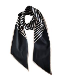 GIMIRO Satin Seidenschal 148 x 13,5 cm Krawatte Double Layer Bund für Blazer, Mantel, Kleid (Black/Latte Stripes) von GIMIRO