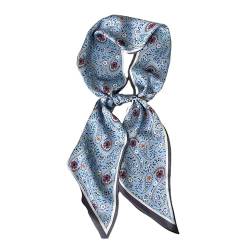 GIMIRO Satin Seidenschal 148 x 13,5 cm Krawatte Double Layer Bund für Blazer, Mantel, Kleid (Blue Flower) von GIMIRO